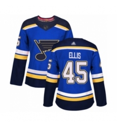 Women's St. Louis Blues #45 Colten Ellis Authentic Royal Blue Home Hockey Jersey