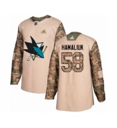 Men's San Jose Sharks #58 Dillon Hamaliuk Authentic Camo Veterans Day Practice Hockey Jersey