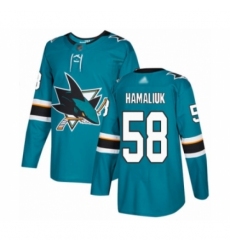 Men's San Jose Sharks #58 Dillon Hamaliuk Authentic Teal Green Home Hockey Jersey