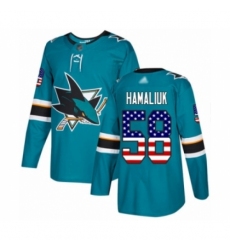 Men's San Jose Sharks #58 Dillon Hamaliuk Authentic Teal Green USA Flag Fashion Hockey Jersey