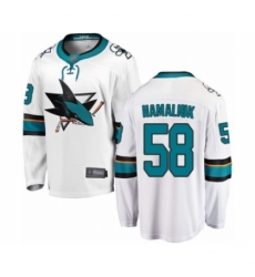 Men's San Jose Sharks #58 Dillon Hamaliuk Fanatics Branded White Away Breakaway Hockey Jersey