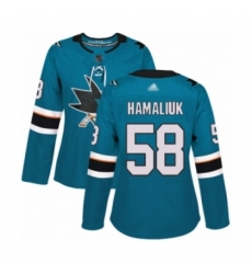 Women's San Jose Sharks #58 Dillon Hamaliuk Authentic Teal Green Home Hockey Jersey