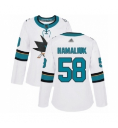 Women's San Jose Sharks #58 Dillon Hamaliuk Authentic White Away Hockey Jersey