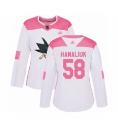 Women's San Jose Sharks #58 Dillon Hamaliuk Authentic White Pink Fashion Hockey Jersey