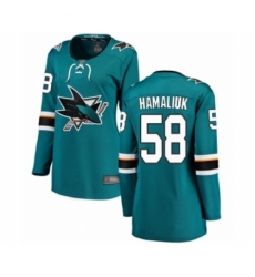 Women's San Jose Sharks #58 Dillon Hamaliuk Fanatics Branded Teal Green Home Breakaway Hockey Jersey