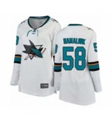 Women's San Jose Sharks #58 Dillon Hamaliuk Fanatics Branded White Away Breakaway Hockey Jersey