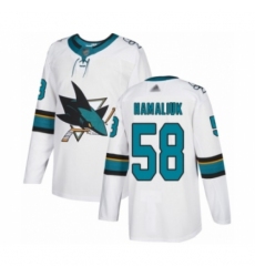 Youth San Jose Sharks #58 Dillon Hamaliuk Authentic White Away Hockey Jersey