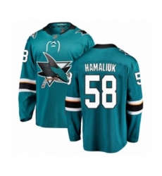 Youth San Jose Sharks #58 Dillon Hamaliuk Fanatics Branded Teal Green Home Breakaway Hockey Jersey