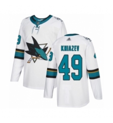 Men's San Jose Sharks #49 Artemi Kniazev Authentic White Away Hockey Jersey