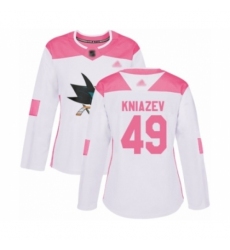 Women's San Jose Sharks #49 Artemi Kniazev Authentic White Pink Fashion Hockey Jersey