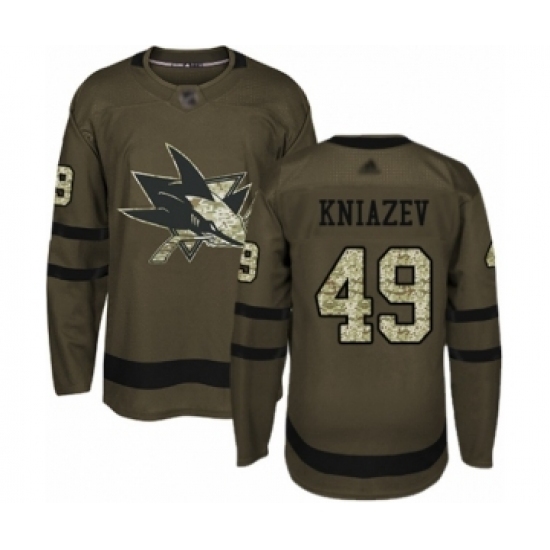 Youth San Jose Sharks #49 Artemi Kniazev Authentic Green Salute to Service Hockey Jersey Youth San Jose Sharks #49 Artemi Kniazev Authentic Green Salute to Service Hockey Jersey