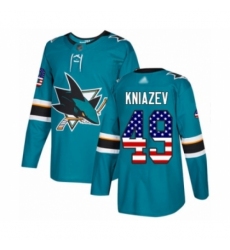 Youth San Jose Sharks #49 Artemi Kniazev Authentic Teal Green USA Flag Fashion Hockey Jersey