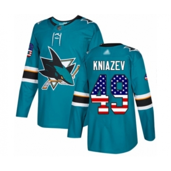 Youth San Jose Sharks #49 Artemi Kniazev Authentic Teal Green USA Flag Fashion Hockey Jersey Youth San Jose Sharks #49 Artemi Kniazev Authentic Teal Green USA Flag Fashion Hockey Jersey