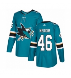 Men's San Jose Sharks #46 Nicolas Meloche Authentic Teal Green Home Hockey Jersey