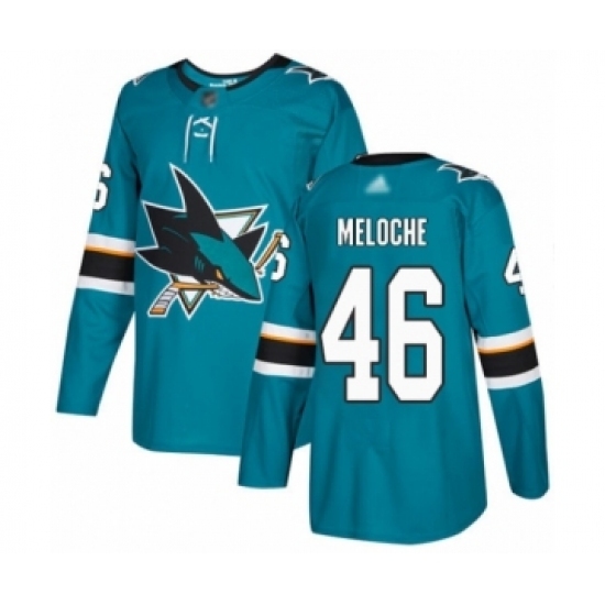Men's San Jose Sharks #46 Nicolas Meloche Authentic Teal Green Home Hockey Jersey Men's San Jose Sharks #46 Nicolas Meloche Authentic Teal Green Home Hockey Jersey