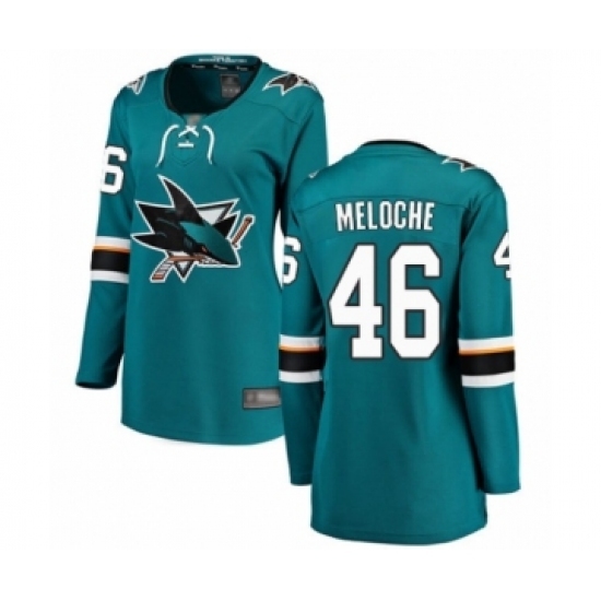 Women's San Jose Sharks #46 Nicolas Meloche Fanatics Branded Teal Green Home Breakaway Hockey Jersey Women's San Jose Sharks #46 Nicolas Meloche Fanatics Branded Teal Green Home Breakaway Hockey Jersey