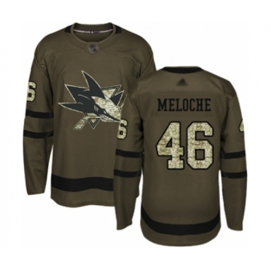 Youth San Jose Sharks #46 Nicolas Meloche Authentic Green Salute to Service Hockey Jersey Youth San Jose Sharks #46 Nicolas Meloche Authentic Green Salute to Service Hockey Jersey