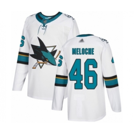 Youth San Jose Sharks #46 Nicolas Meloche Authentic White Away Hockey Jersey Youth San Jose Sharks #46 Nicolas Meloche Authentic White Away Hockey Jersey