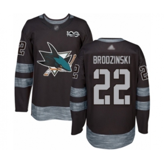 Men's San Jose Sharks #22 Jonny Brodzinski Authentic Black 1917-2017 100th Anniversary Hockey Jersey Men's San Jose Sharks #22 Jonny Brodzinski Authentic Black 1917-2017 100th Anniversary Hockey Jersey