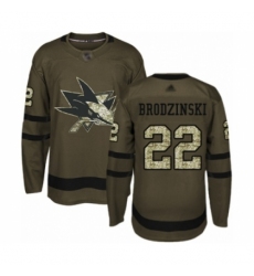 Men's San Jose Sharks #22 Jonny Brodzinski Authentic Green Salute to Service Hockey Jersey Men's San Jose Sharks #22 Jonny Brodzinski Authentic Green Salute to Service Hockey Jersey