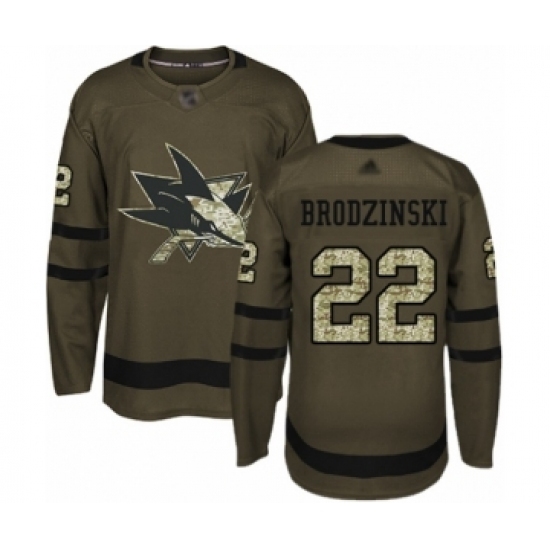 Men's San Jose Sharks #22 Jonny Brodzinski Authentic Green Salute to Service Hockey Jersey Men's San Jose Sharks #22 Jonny Brodzinski Authentic Green Salute to Service Hockey Jersey