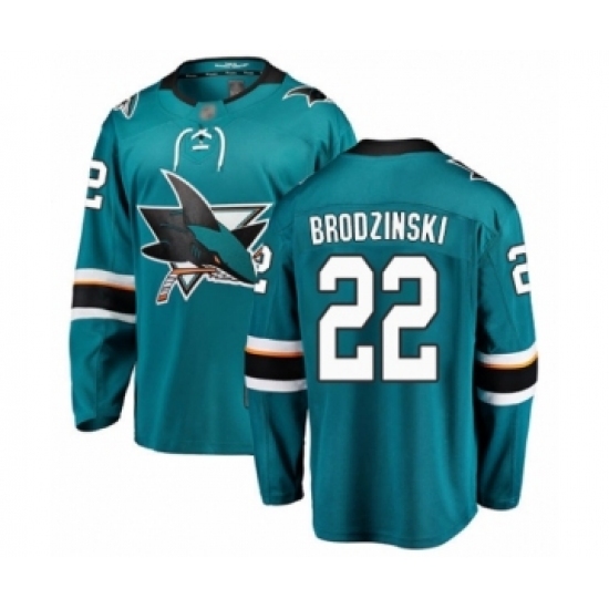 Men's San Jose Sharks #22 Jonny Brodzinski Fanatics Branded Teal Green Home Breakaway Hockey Jersey Men's San Jose Sharks #22 Jonny Brodzinski Fanatics Branded Teal Green Home Breakaway Hockey Jersey