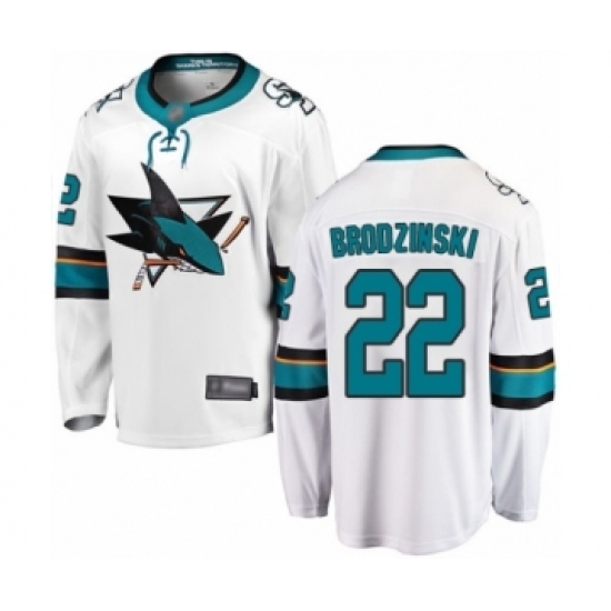 Men's San Jose Sharks #22 Jonny Brodzinski Fanatics Branded White Away Breakaway Hockey Jersey Men's San Jose Sharks #22 Jonny Brodzinski Fanatics Branded White Away Breakaway Hockey Jersey