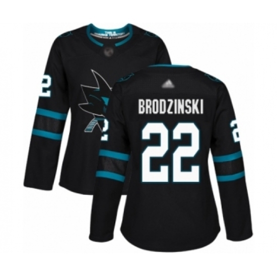 Women's San Jose Sharks #22 Jonny Brodzinski Authentic Black Alternate Hockey Jersey Women's San Jose Sharks #22 Jonny Brodzinski Authentic Black Alternate Hockey Jersey