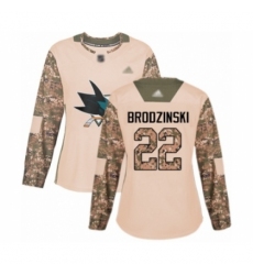 Women's San Jose Sharks #22 Jonny Brodzinski Authentic Camo Veterans Day Practice Hockey Jersey Women's San Jose Sharks #22 Jonny Brodzinski Authentic Camo Veterans Day Practice Hockey Jersey