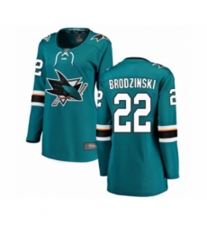 Women's San Jose Sharks #22 Jonny Brodzinski Fanatics Branded Teal Green Home Breakaway Hockey Jersey Women's San Jose Sharks #22 Jonny Brodzinski Fanatics Branded Teal Green Home Breakaway Hockey Jersey