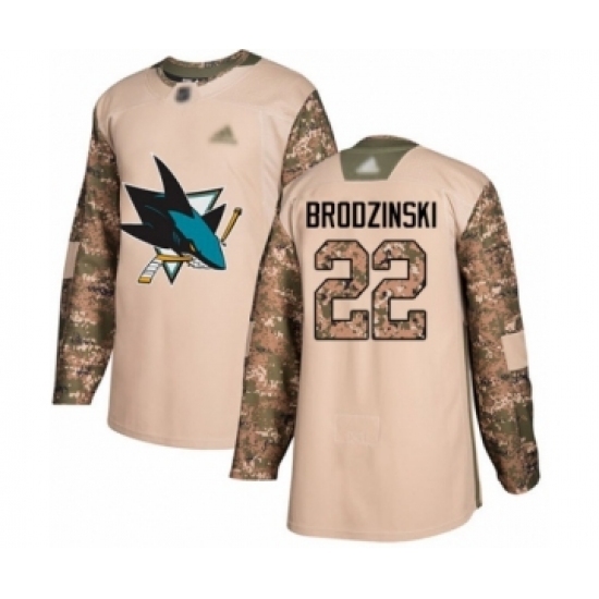 Youth San Jose Sharks #22 Jonny Brodzinski Authentic Camo Veterans Day Practice Hockey Jersey Youth San Jose Sharks #22 Jonny Brodzinski Authentic Camo Veterans Day Practice Hockey Jersey