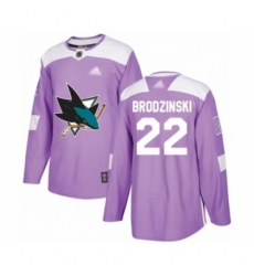 Youth San Jose Sharks #22 Jonny Brodzinski Authentic Purple Fights Cancer Practice Hockey Jersey Youth San Jose Sharks #22 Jonny Brodzinski Authentic Purple Fights Cancer Practice Hockey Jersey