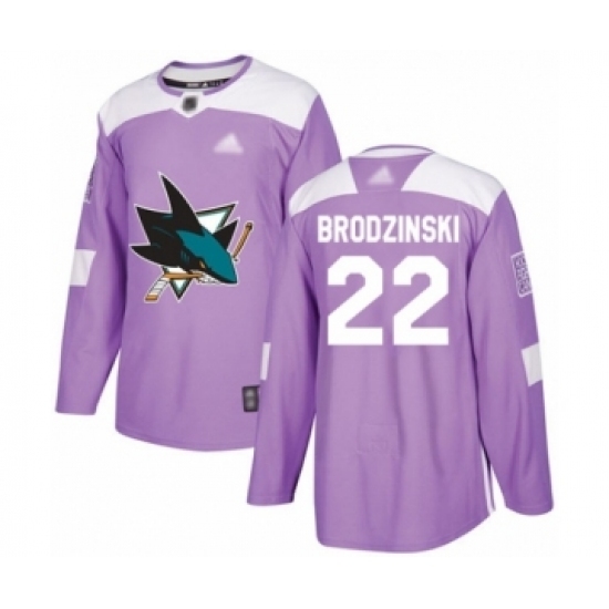 Youth San Jose Sharks #22 Jonny Brodzinski Authentic Purple Fights Cancer Practice Hockey Jersey Youth San Jose Sharks #22 Jonny Brodzinski Authentic Purple Fights Cancer Practice Hockey Jersey