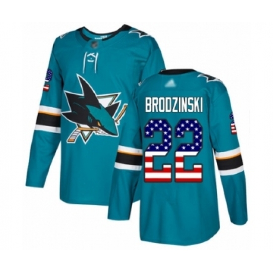 Youth San Jose Sharks #22 Jonny Brodzinski Authentic Teal Green USA Flag Fashion Hockey Jersey Youth San Jose Sharks #22 Jonny Brodzinski Authentic Teal Green USA Flag Fashion Hockey Jersey