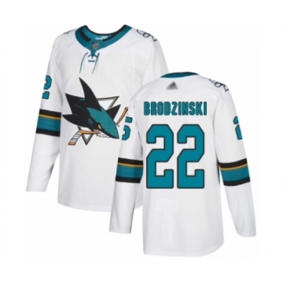 Youth San Jose Sharks #22 Jonny Brodzinski Authentic White Away Hockey Jersey Youth San Jose Sharks #22 Jonny Brodzinski Authentic White Away Hockey Jersey