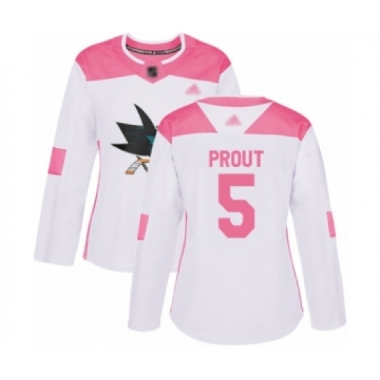 Women's San Jose Sharks #5 Dalton Prout Authentic White Pink Fashion Hockey Jersey Women's San Jose Sharks #5 Dalton Prout Authentic White Pink Fashion Hockey Jersey