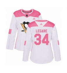 Women's Pittsburgh Penguins #34 Nathan Legare Authentic White Pink Fashion Hockey Jersey