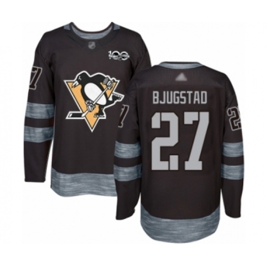 Men's Pittsburgh Penguins #27 Nick Bjugstad Authentic Black 1917-2017 100th Anniversary Hockey Jersey Men's Pittsburgh Penguins #27 Nick Bjugstad Authentic Black 1917-2017 100th Anniversary Hockey Jersey