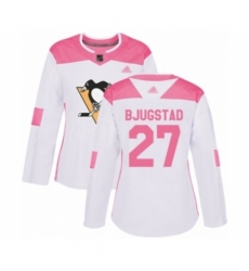 Women's Pittsburgh Penguins #27 Nick Bjugstad Authentic White Pink Fashion Hockey Jersey