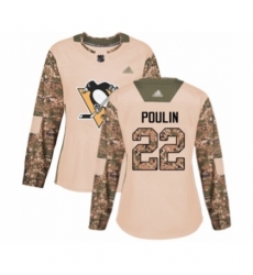 Women's Pittsburgh Penguins #22 Samuel Poulin Authentic Camo Veterans Day Practice Hockey Jersey