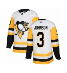 Men's Pittsburgh Penguins #3 Jack Johnson Authentic White Away Hockey Jersey