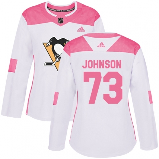 Women's Adidas Pittsburgh Penguins #73 Jack Johnson Authentic White Pink Fashion NHL Jersey Women's Adidas Pittsburgh Penguins #73 Jack Johnson Authentic White Pink Fashion NHL Jersey