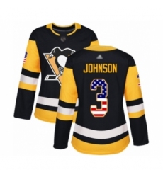 Women's Pittsburgh Penguins #3 Jack Johnson Authentic Black USA Flag Fashion Hockey Jersey