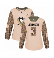 Women's Pittsburgh Penguins #3 Jack Johnson Authentic Camo Veterans Day Practice Hockey Jersey
