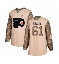 Men's Philadelphia Flyers #61 Justin Braun Authentic Camo Veterans Day Practice Hockey Jersey