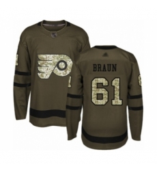 Men's Philadelphia Flyers #61 Justin Braun Authentic Green Salute to Service Hockey Jersey