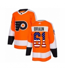 Men's Philadelphia Flyers #61 Justin Braun Authentic Orange USA Flag Fashion Hockey Jersey