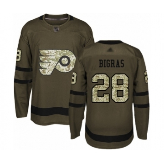 Men's Philadelphia Flyers #28 Chris Bigras Authentic Green Salute to Service Hockey Jersey Men's Philadelphia Flyers #28 Chris Bigras Authentic Green Salute to Service Hockey Jersey