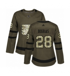 Women's Philadelphia Flyers #28 Chris Bigras Authentic Green Salute to Service Hockey Jersey