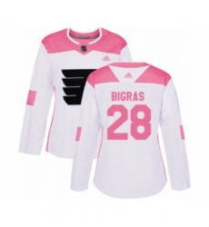 Women's Philadelphia Flyers #28 Chris Bigras Authentic White Pink Fashion Hockey Jersey